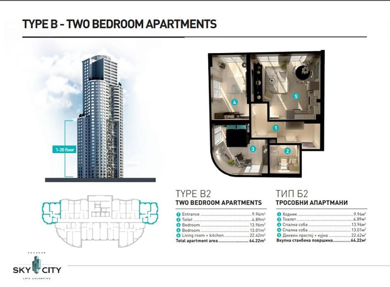 19Th & 18Th Floor Secure Apartments With Pool & Fitness & Parking Included In Price Skopje Ngoại thất bức ảnh